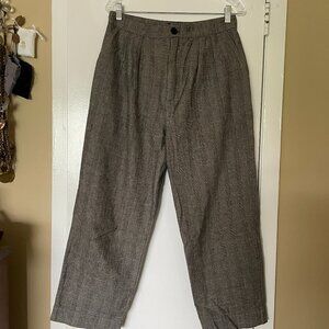 Esby Higher-Waisted Pleated Ankle Pants, Gray Plaid
